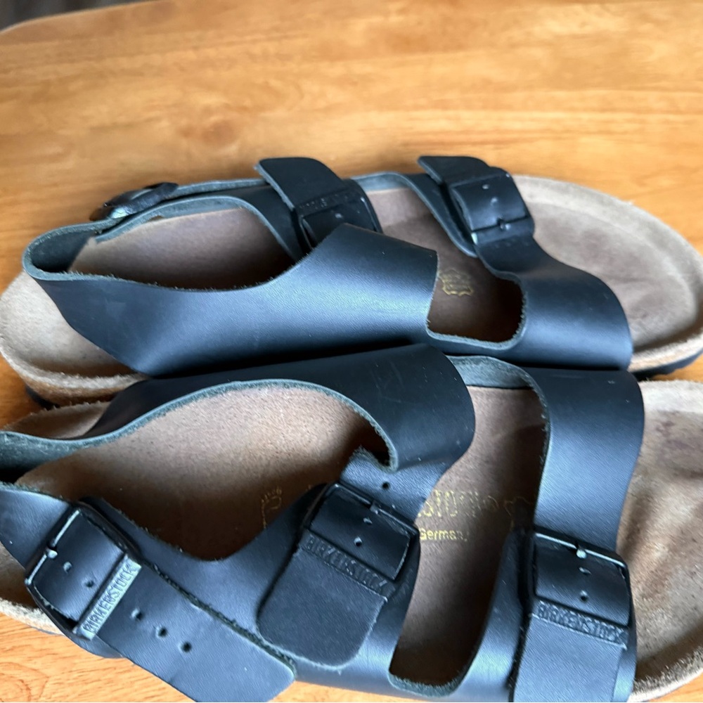 Men’s Birkenstock Milano Black Leather Brown Footbed - Picture 5 of 6